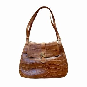 Krizia | Vintage Leather Crocodile Print Shoulder Bag Brown